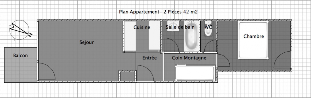 The plan of the Curling B, apartment rental in Tignes Val Claret